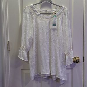 NWT Beautiful Honey Belle Off White Laome Lace Trim Top 1X